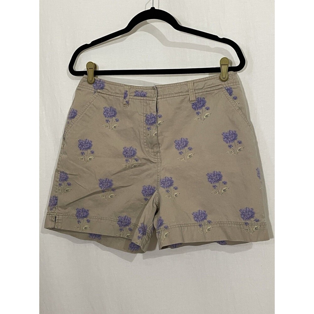 David Sport Womens Shorts High Rise Floral Size 12 Khaki/Purple